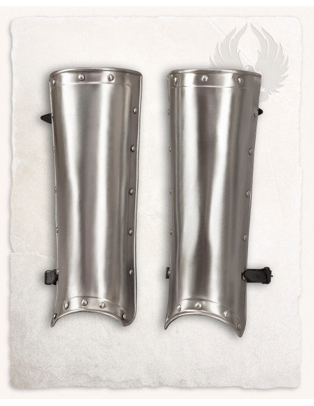 Medieval Jost greaves in polished steel