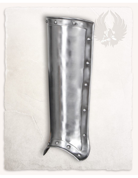 Medieval Jost greaves in polished steel