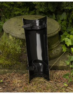 Medieval Jost greaves in blackened steel 2