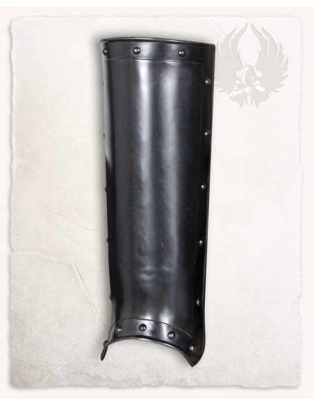 Medieval Jost greaves in blackened steel