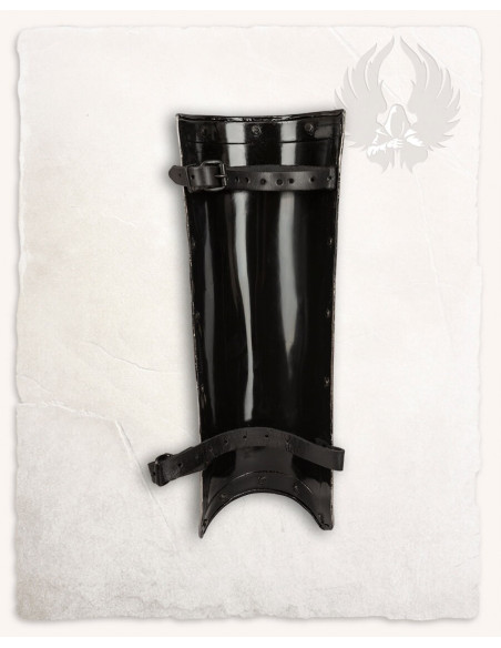 Medieval Jost greaves in blackened steel