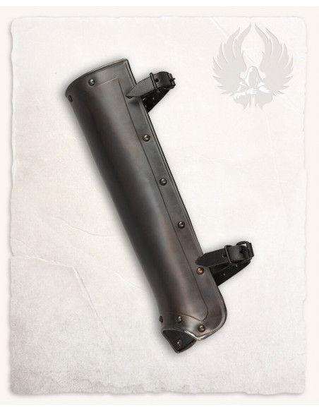 Medieval Jost greaves in blackened steel