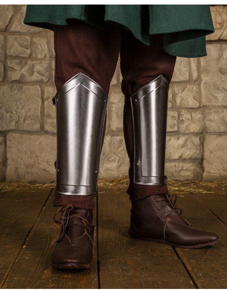 Mina medieval greaves in polished steel
