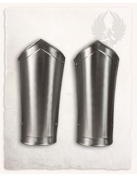 Mina medieval greaves in polished steel