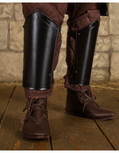 Medieval Mina greaves in blackened steel