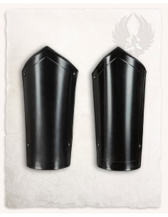 Medieval Mina greaves in blackened steel 2