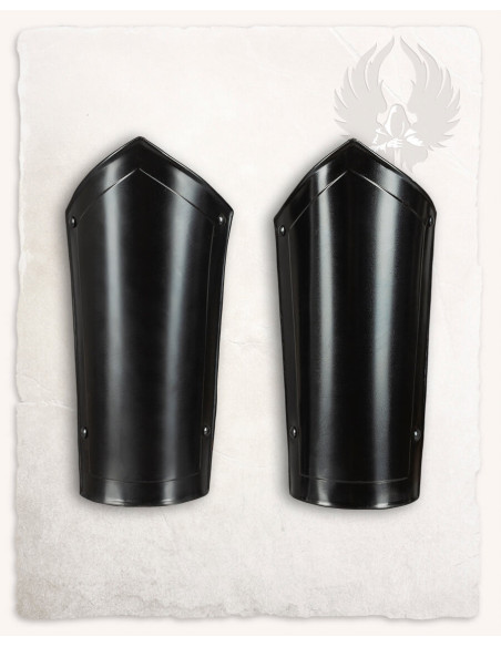 Medieval Mina greaves in blackened steel