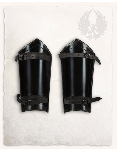 Medieval Mina greaves in blackened steel