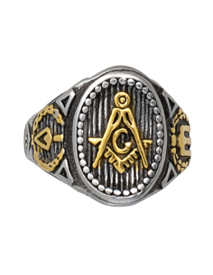 Freemasons Steel Ring with Golden Square and Compass