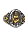 Freemasons Steel Ring with Golden Square and Compass