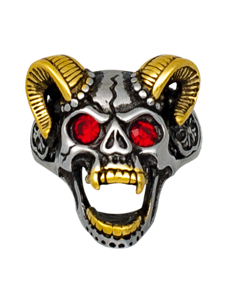 Skull steel ring with golden horns Skull steel ring with golden horns
