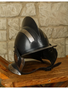 Burgundy helmet blackened steel Kaspar model