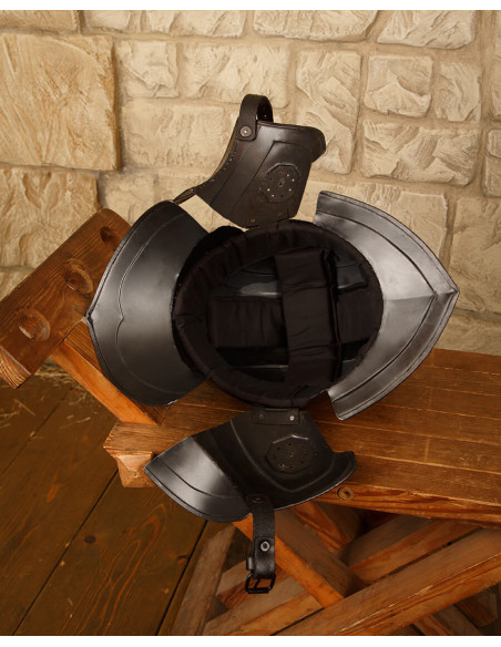 Burgundy helmet blackened steel...