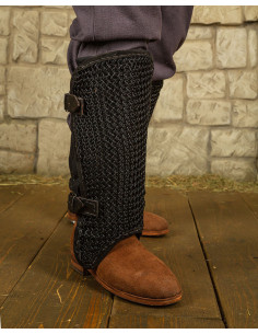 Blackened Steel Chainmail Greaves, Connor Model
