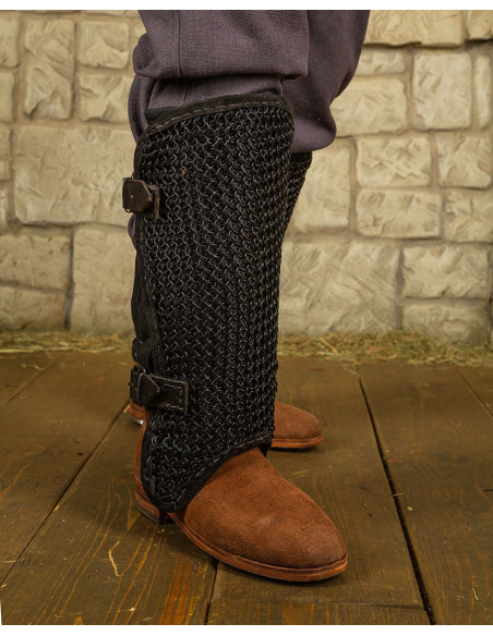 Blackened Steel Chainmail Greaves,...