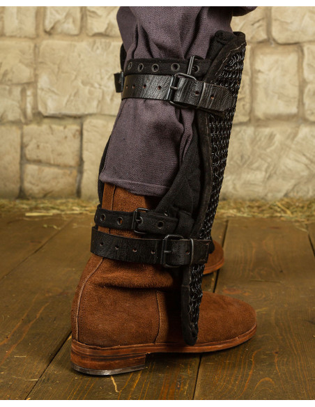Blackened Steel Chainmail Greaves,...