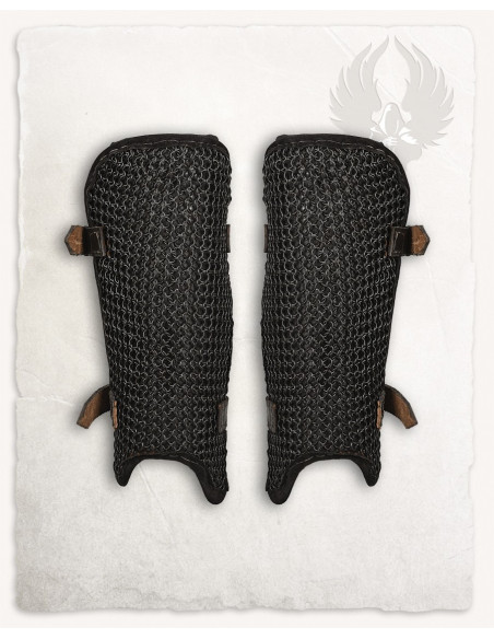 Blackened Steel Chainmail Greaves,...