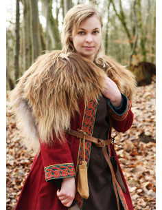 Ella Embroidered Viking Coat in Burgundy Red and Teal Blue 2