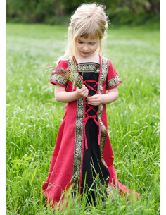 Leonor Medieval girl dress in short sleeves, red-black