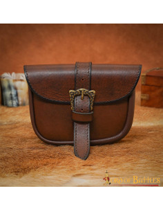 Small medieval bag in brown leather (13 x 14 cm.)