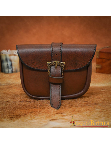 Small medieval bag in brown leather...