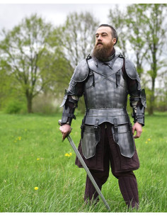 Medieval shoulder pads in aged steel Ortwin model 2