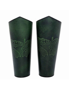 Fantasy Dragon Bracelets in Embossed Leather, Green