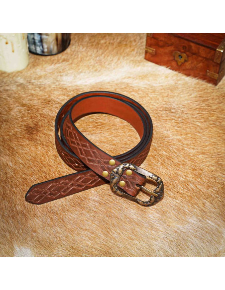 Brown leather medieval belt with...