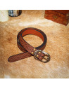 Brown leather medieval belt with diamond design
