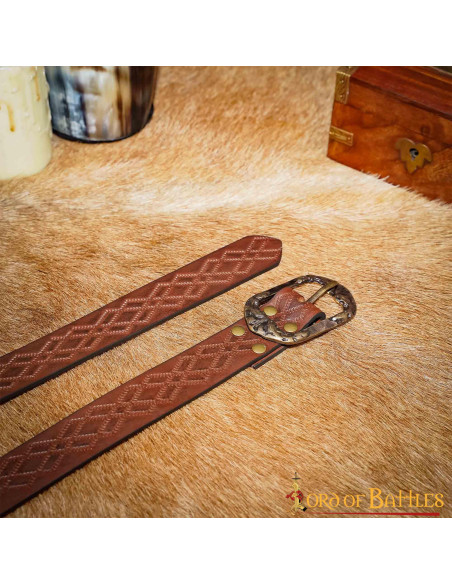 Brown leather medieval belt with...