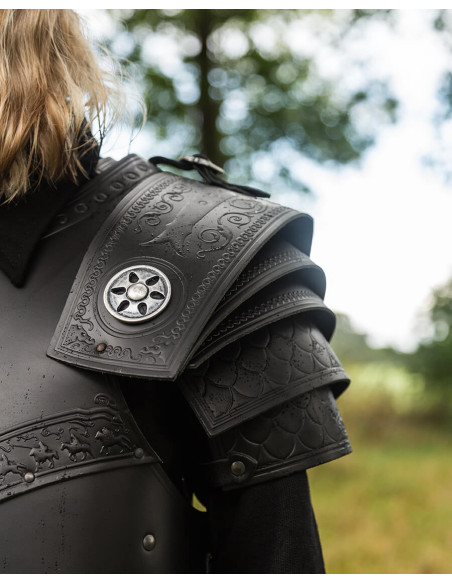 Embossed leather shoulder pads floral...
