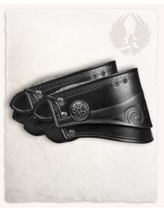 Black leather shoulder pads embossed floral pattern...