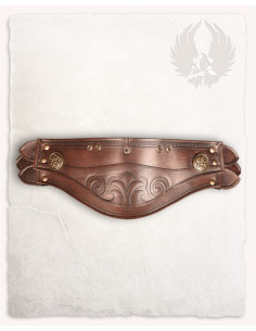 Brown leather shoulder pads embossed floral pattern... 2