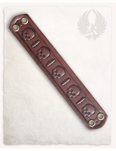 Small Gothic Skulls and Swords Bracelet, Brown Leather