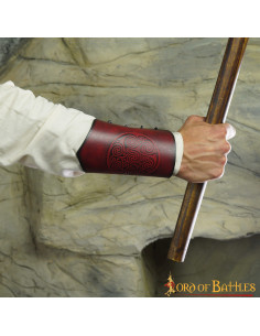 Maroon leather bracelets with embossed Celtic Spiral design 2