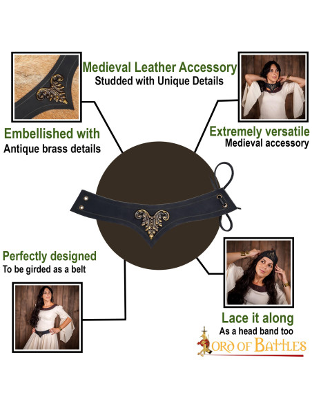 Medieval black leather decorated tiara