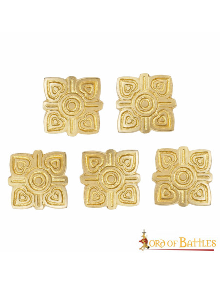 Pack of 5 brass Viking belt ornaments