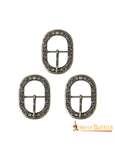 Pack of 3 antique brass floral design buckles