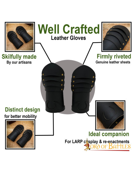Leather Brass Riveted Medieval Gloves...