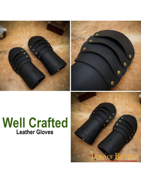 Leather Brass Riveted Medieval Gloves...