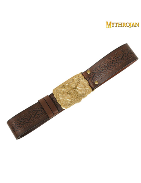 Viking belt with Odin's Raven brass...