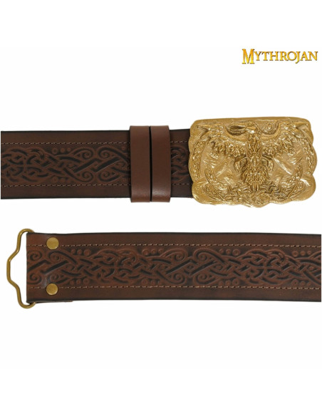 Viking belt with Odin's Raven brass...