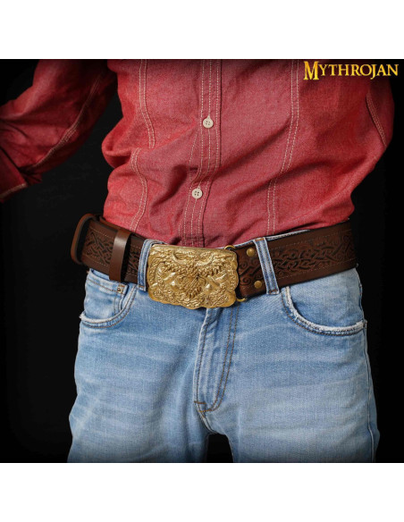 Viking belt with Odin's Raven brass...