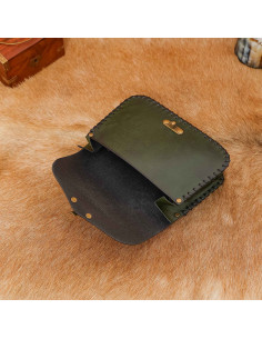 Embossed Celtic cross leather bag, green 2