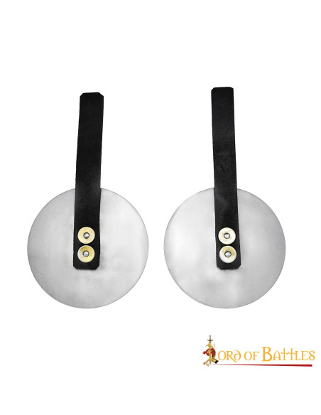 Medieval steel roundels, with leather...