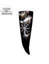 Hand carved Aegishjalmur design Viking drinking horn.
