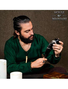 Hand carved Aegishjalmur design Viking drinking horn. 2