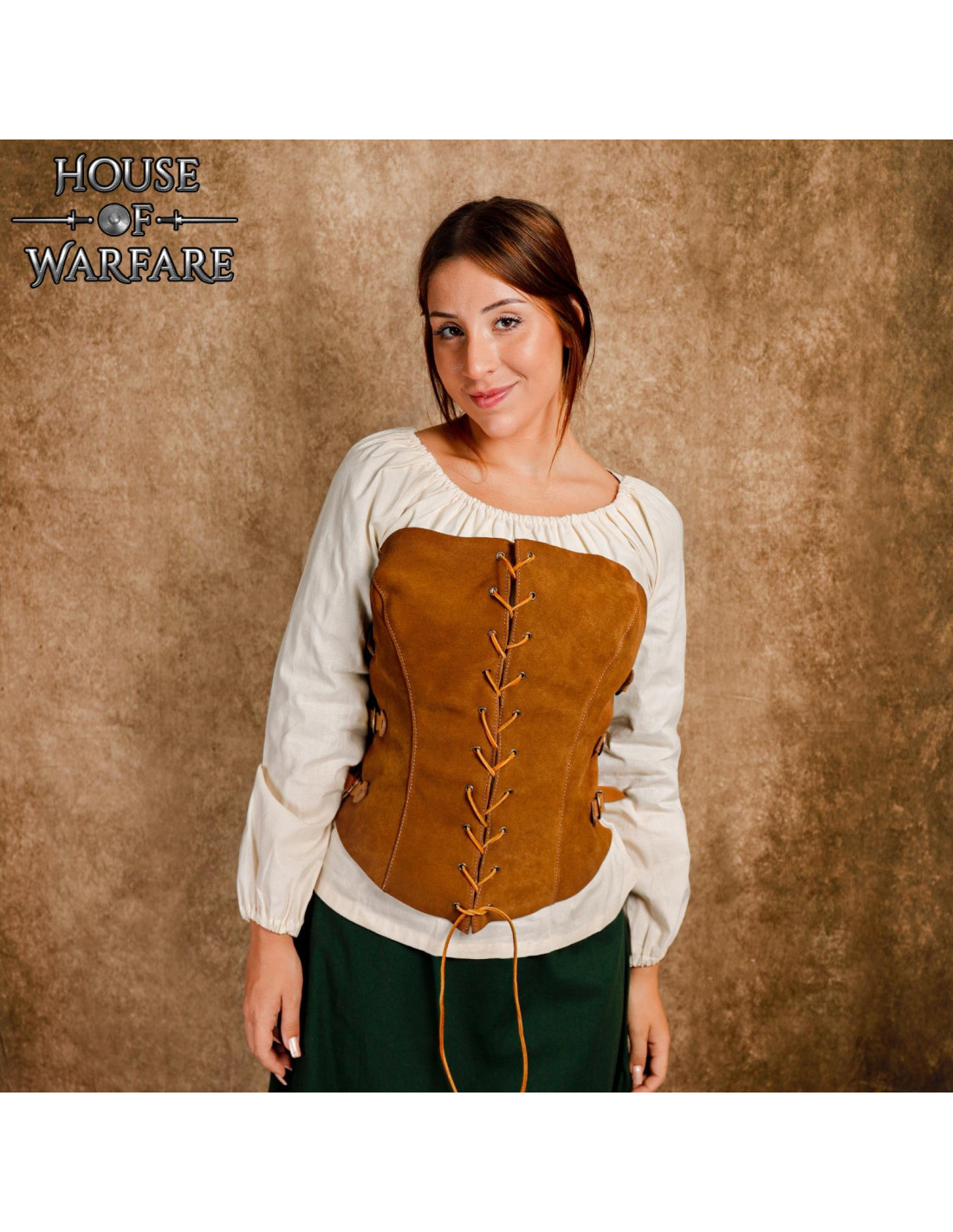Medieval princess corset in suede, brown ⚔️ Medieval Shop