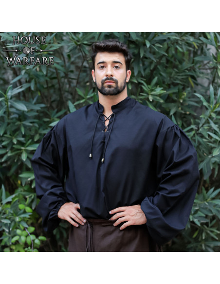 Medieval cotton shirt with laces, black.