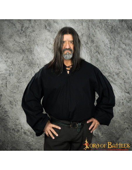 Medieval cotton shirt Usna model, black Medieval cotton shirt Usna model, black
